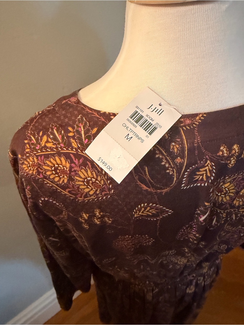 J.Jill Brown Paisley Floral Midi Maxi Dress Size Medium NWT - Picture 6 of 9